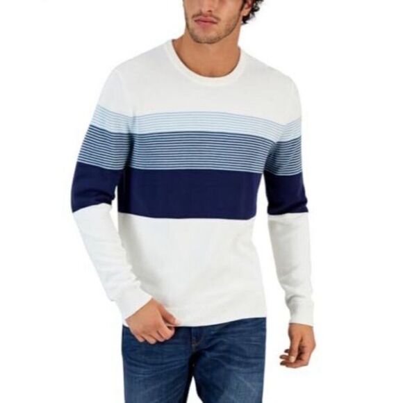 Club Room Men's Striped Sweater Winter Ivory White pullover - Picture 1 of 10